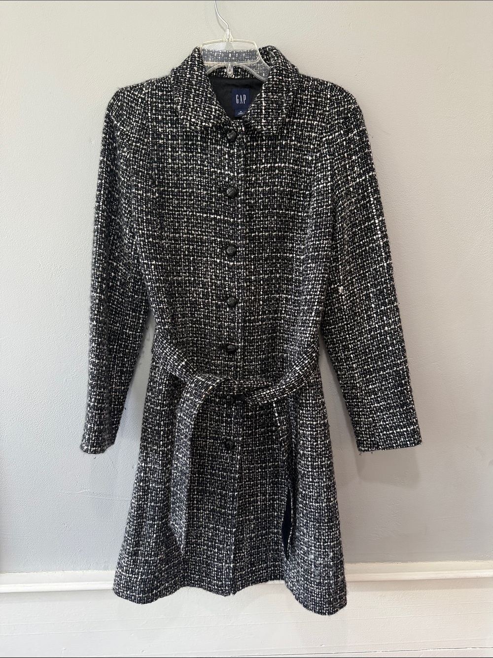 GAP Black and White Tweed Wool Blend Jacket Coat size medium